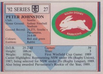 1992 Regina NSW Rugby League #27 Peter Johnston Back